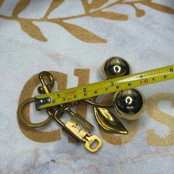 Louis Vuitton Authentic Padlock & Key with Gold Cherry Charm Keychain #322 - Picture 15 of 16